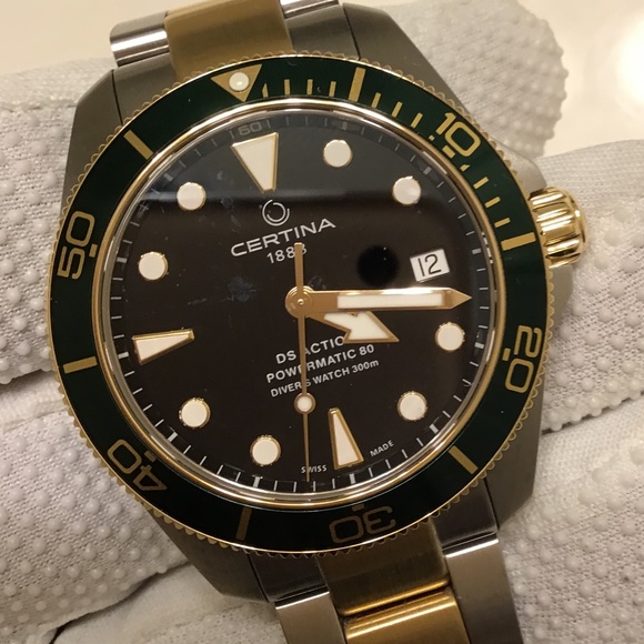 CERTINA DS ACTION POWERMATIC80 BLACK/GREEN/GOLD ON BRACELET 38MM - Picture 10 of 16